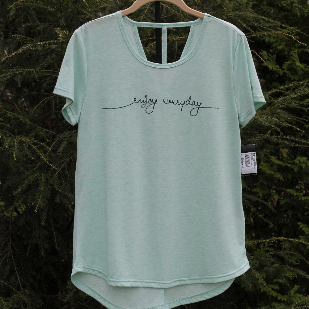 Ideology Lightweight Hi-Lo  "enjoy everyday" Graffic Tee with Back Cutouts NWT